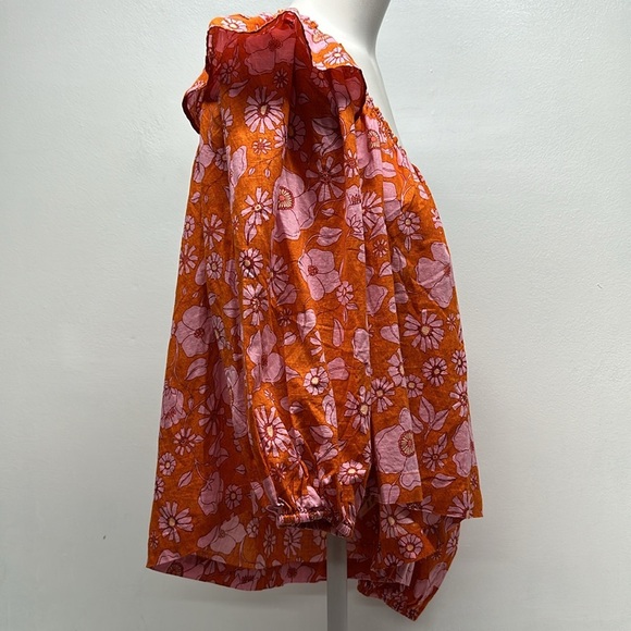 Free People Miss Daisy Top Blouse Long Sleeve Shirt Floral Orange Size Small - Picture 3 of 9